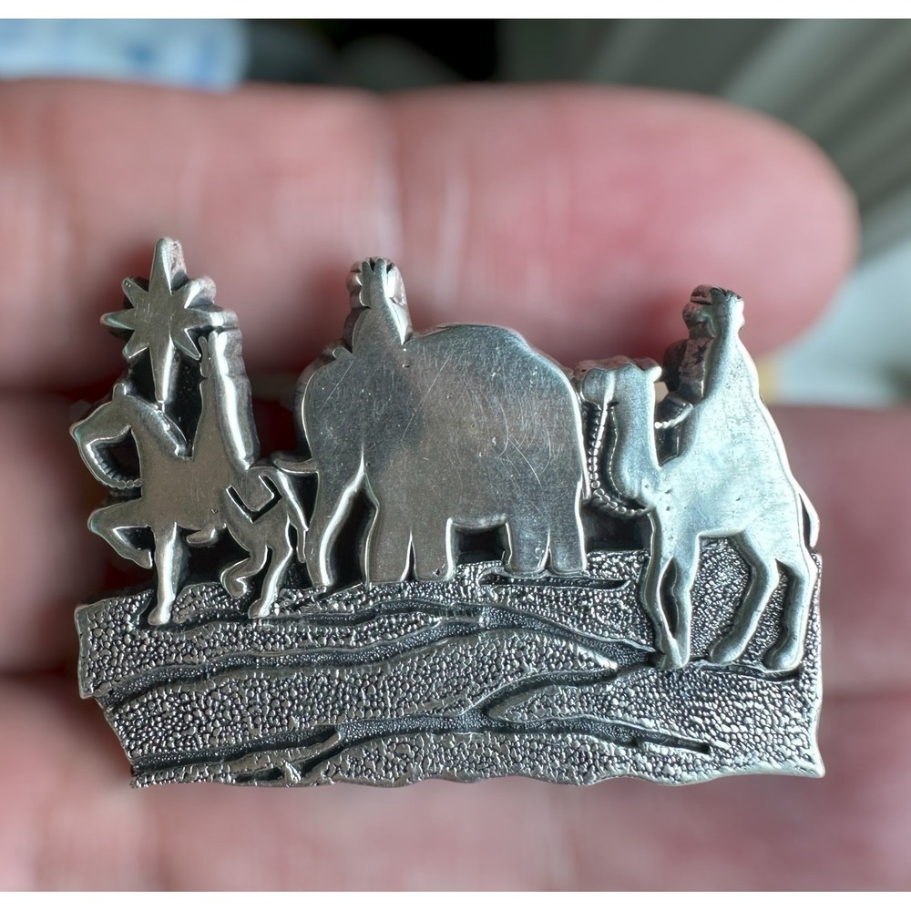 VTG Taxco Brooch 1.4 Inch Three Wise Men Camel 925 Sterling 12.0g Signed Rare‎